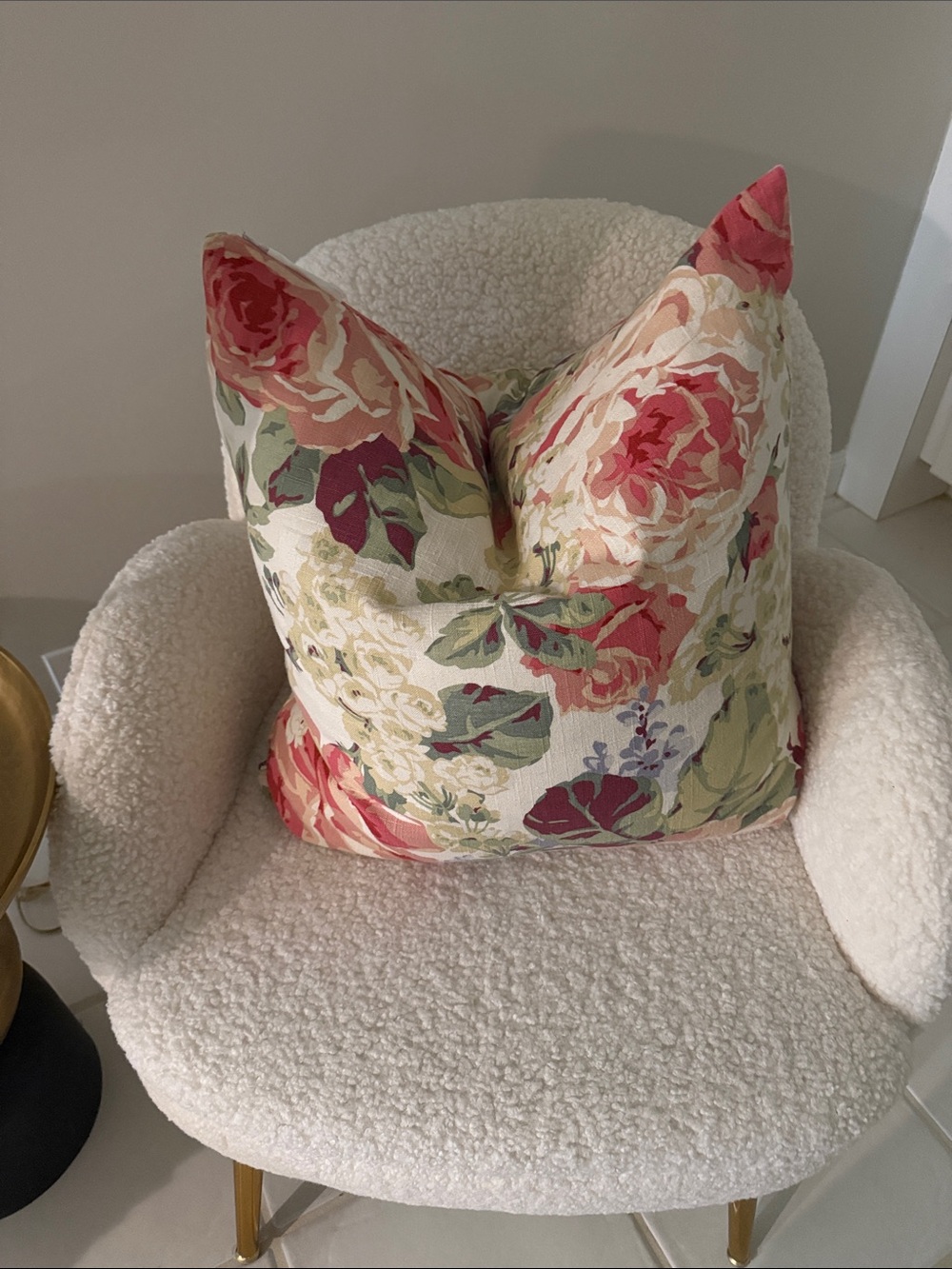 Floral Rose Toss Pillow in Cream and Pink